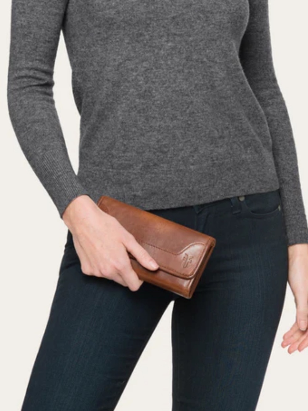 Frye Melissa Trifold Distressed Leather Wallet in Cognac
